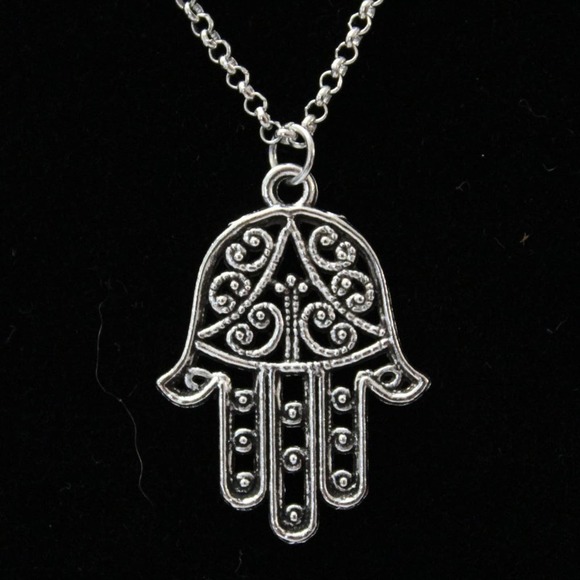 New Fashion Silver Tone Fatima Hand Necklace N87 - Picture 3 of 4